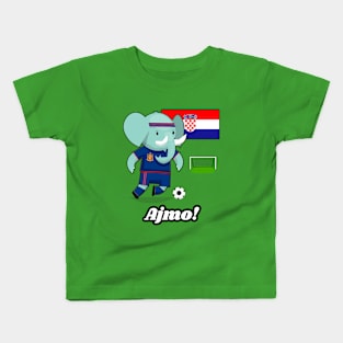 ⚽ Croatia Soccer, Cute Elephant Scores a Goal, Ajmo! Team Spirit Kids T-Shirt